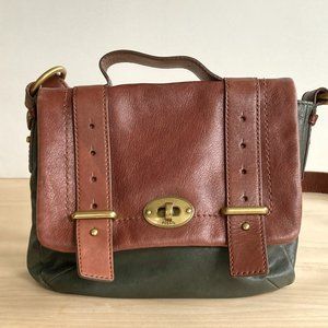 Fossil Long Live Vintage Two Tone Leather Crossbody Messenger Flap Bag